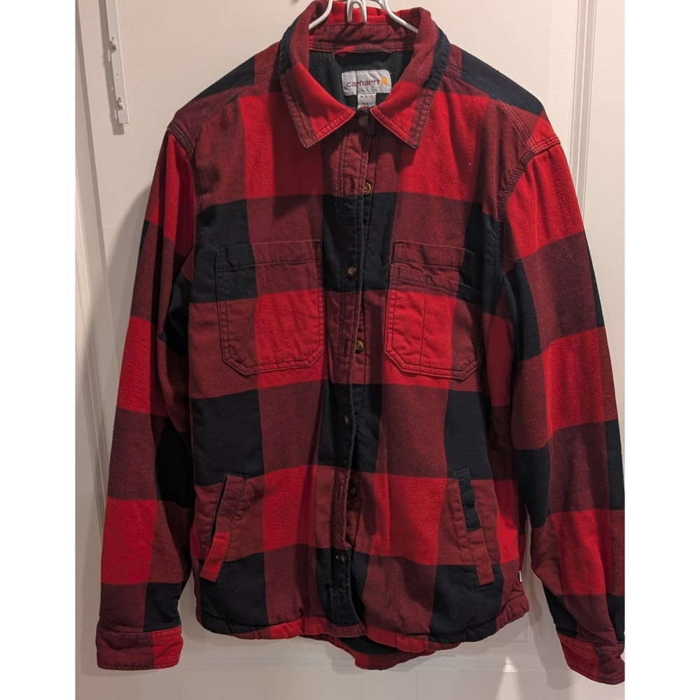 Carhartt Red Black Buffalo Plaid Flannel Lined Work Shirt Jacket Mens M 8 10
